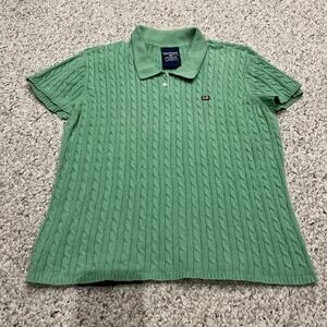 Polo Ralph Lauren Jeans Co Cable Knit Polo Sweater XL American Flag Green Preppy